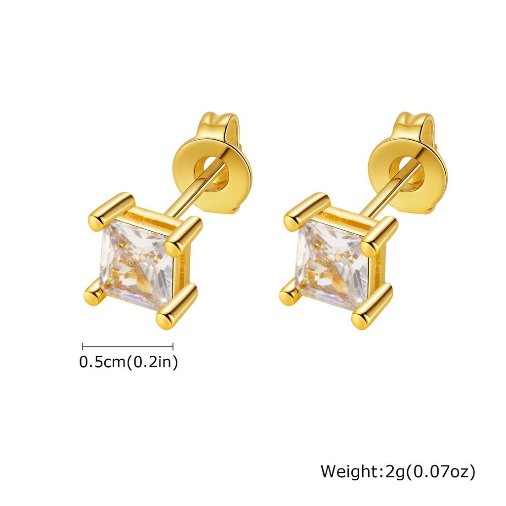 Dainty Square Zircon Stud Earrings for Men Women,4/5/6/7/8mm Width White Crystal Zircon Metal Stud Earring,Piercing Jewelry Gift