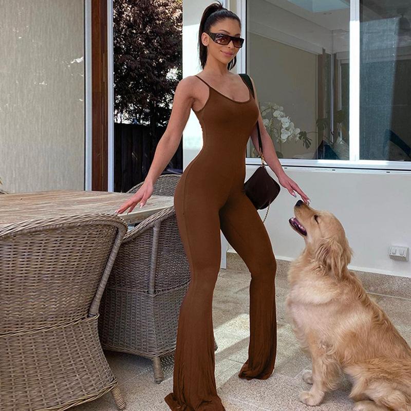 Feamels Sexy DeepU Neck  Colorful Straps Open Back Jumpsuit