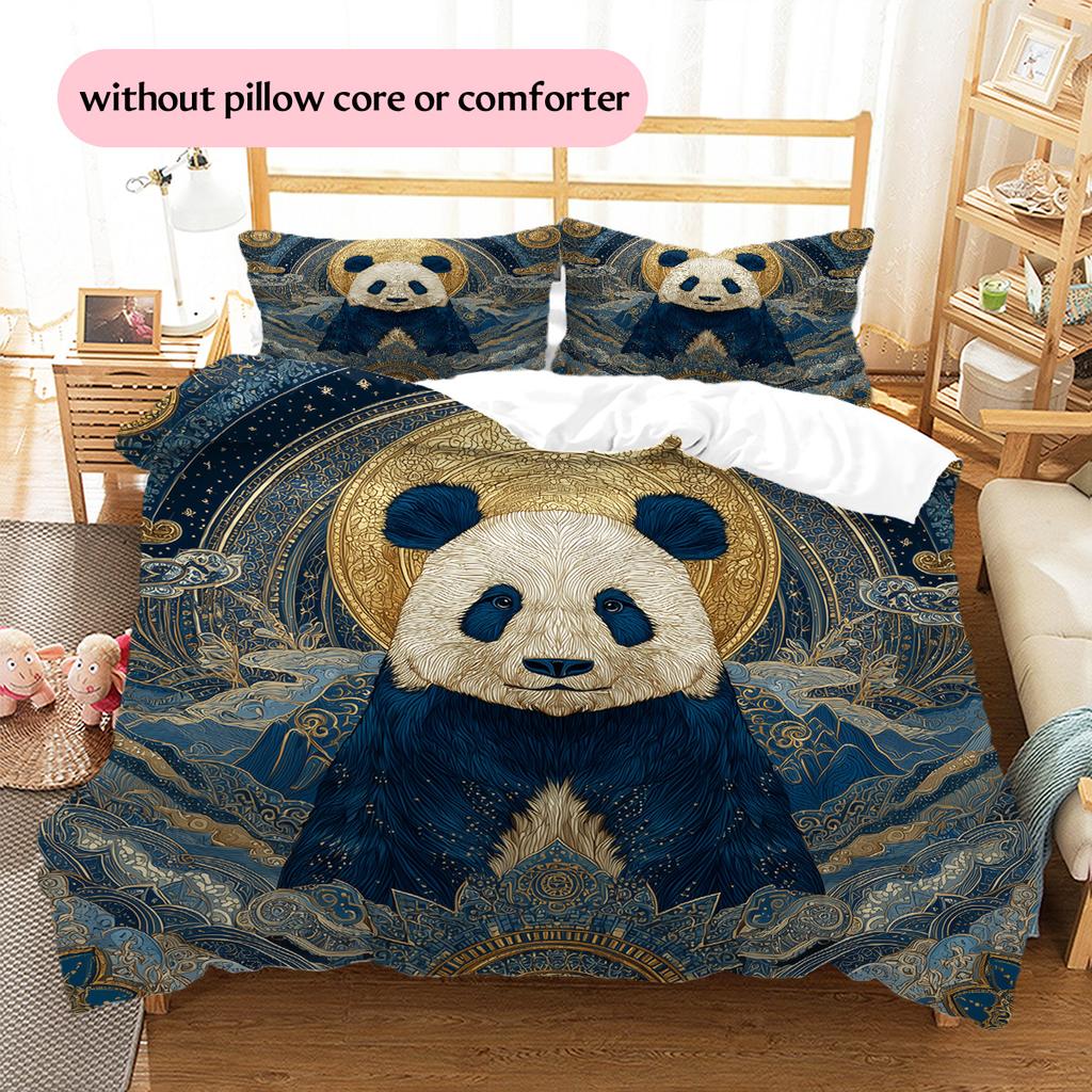 Moon Panda Pattern Bedding Quilt Set Home Decoration Gift (1 * duvet cover + 2 * pillowcase without core)