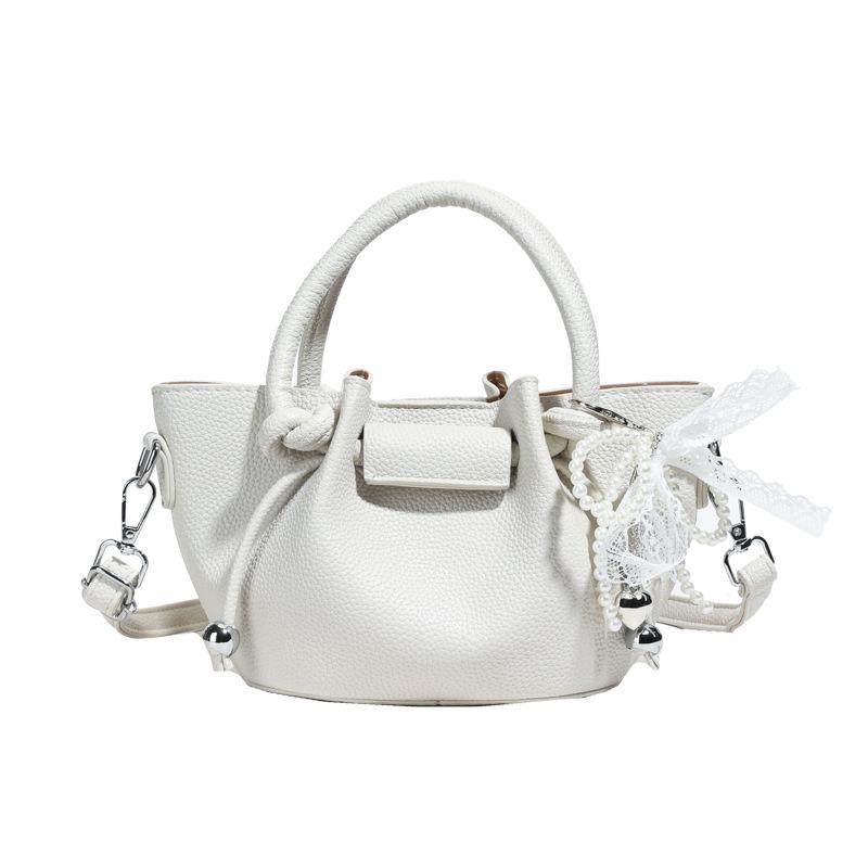

2025 new French casual simple temperament portable pleated bucket bag high value lychee pattern messenger women s bag