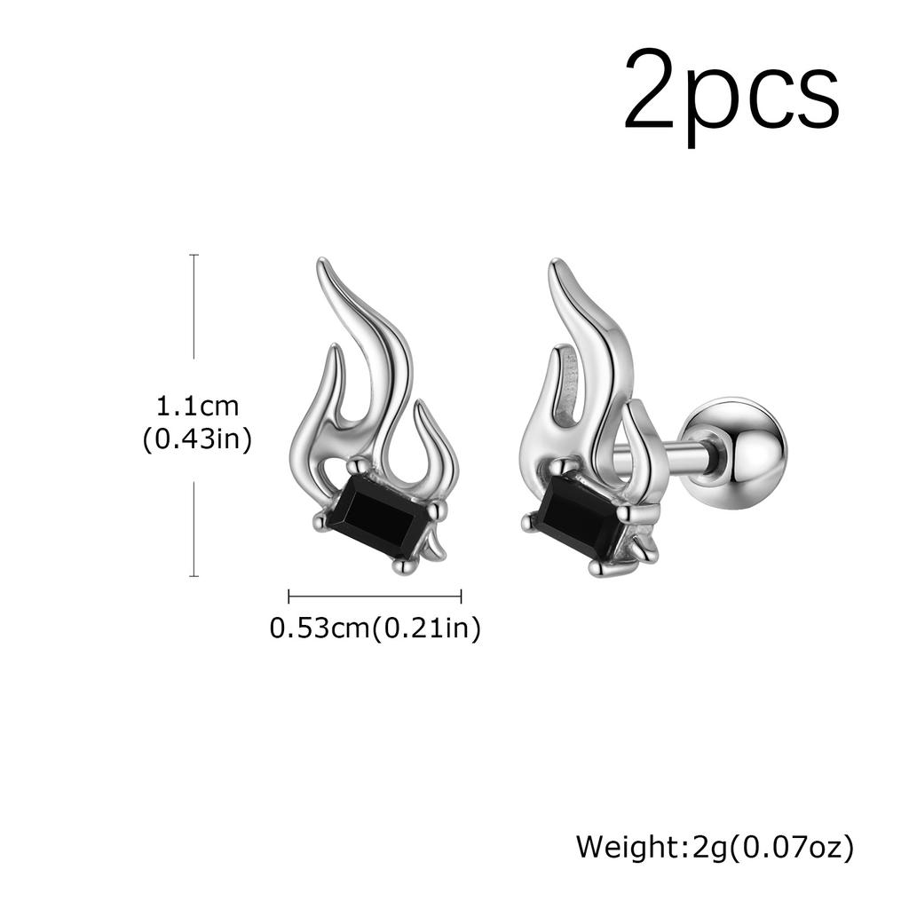 Vintage Flame Stud Earrings for Men, Trendy Black Cubic Zirconia Hypoallergenic Stainless Steel Earrings, Punk Hip Hop Jewelry