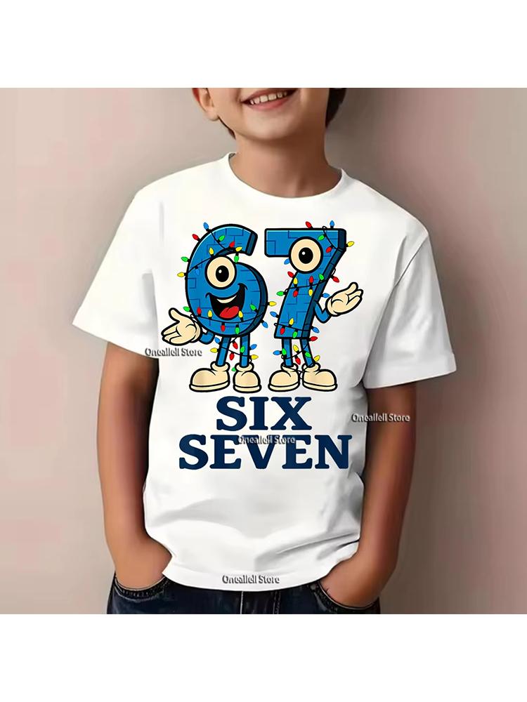 Kids Christmas Light SIX SEVEN 67 Graphic TShirt Soft Cotton Holiday Wear for Boys Girlsdf0151