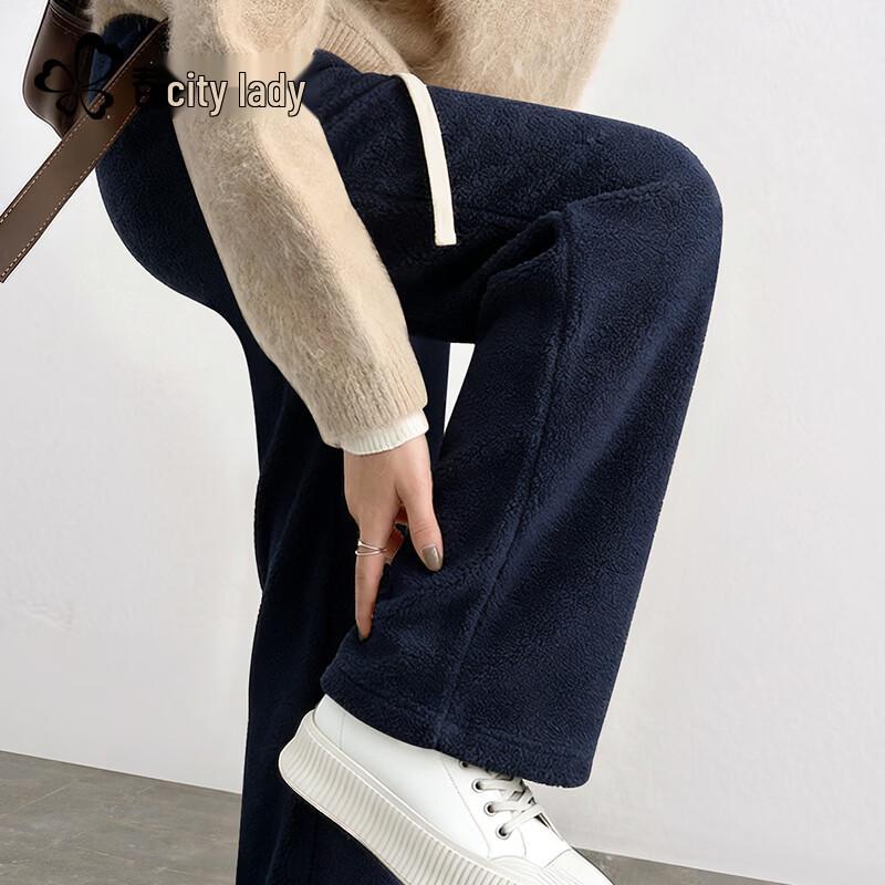 Women s Fleece Lined High-Waist Wide-Leg Pants S