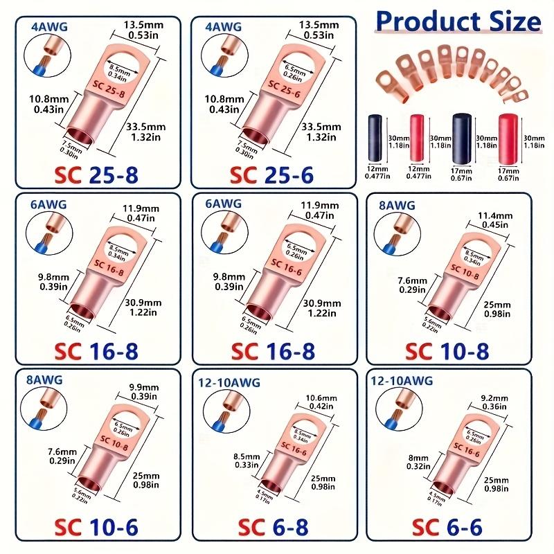 100pcs Battery Cable Lug Kit - Non-Insulated Crimp Terminals with 50 Heat Shrink Tubing for Electrical Splices, 0-36V