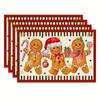 4 Pc Gingerbread Candy Cane ChristmasThemed Placemats Rectangular Table Mats for Home & Party Decor Machine Washable Rectangle