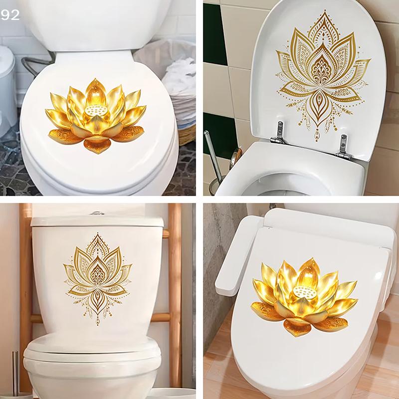Golden Lotus Toilet Sticker Zen-Style Lotus Decoration Self-Adhesive Removable Aesthetic Bathroom Decal Wall Sticker Home Decor