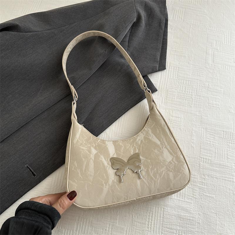 Chic And Stylish Women's Butterfly Underarm Bag In Black White Khaki And Silver Colors