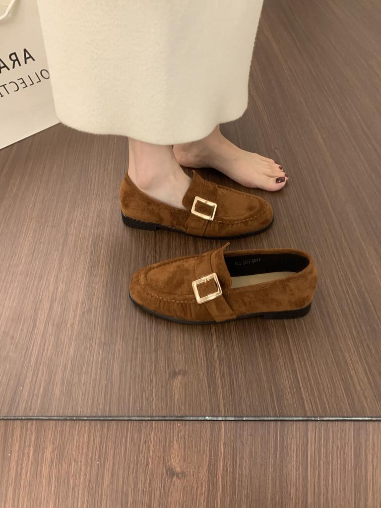 Heel Height 2cm~ Retro British Lazy One-pedal Suede Loafers Versatile Commuting Not Tired Feet Flat Single Shoes Women