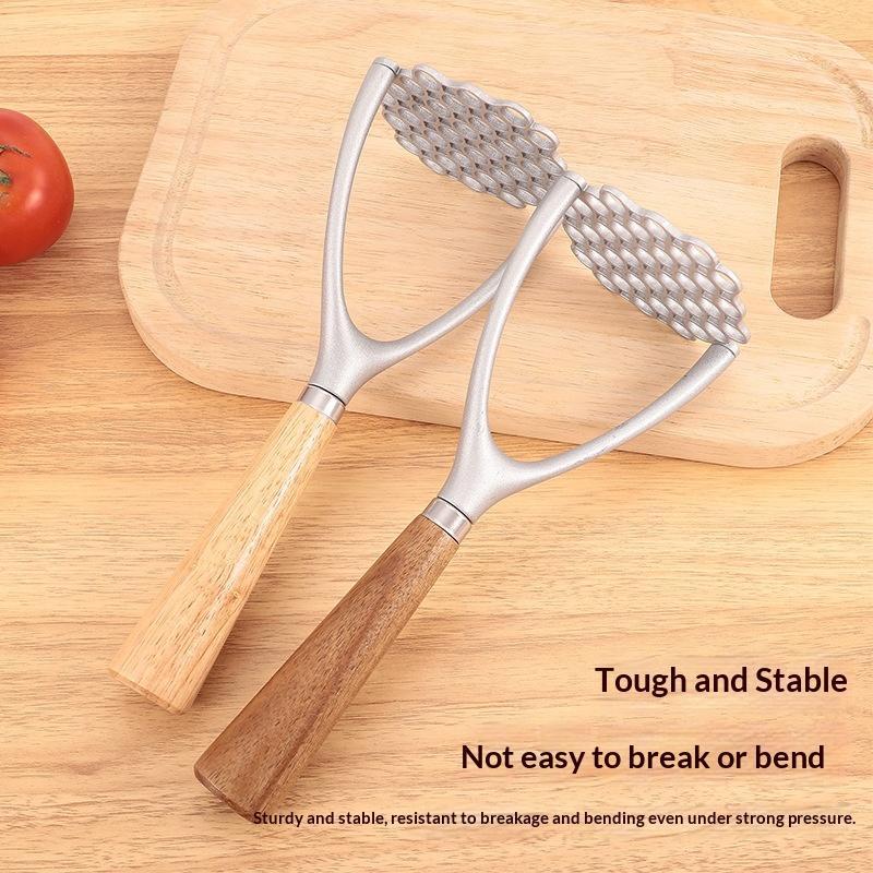Manual Potato Masher with Sturdy Wood Handle Multi-use Vegetable Press Ricer for Home Kitchen Fruit Bean Mashing