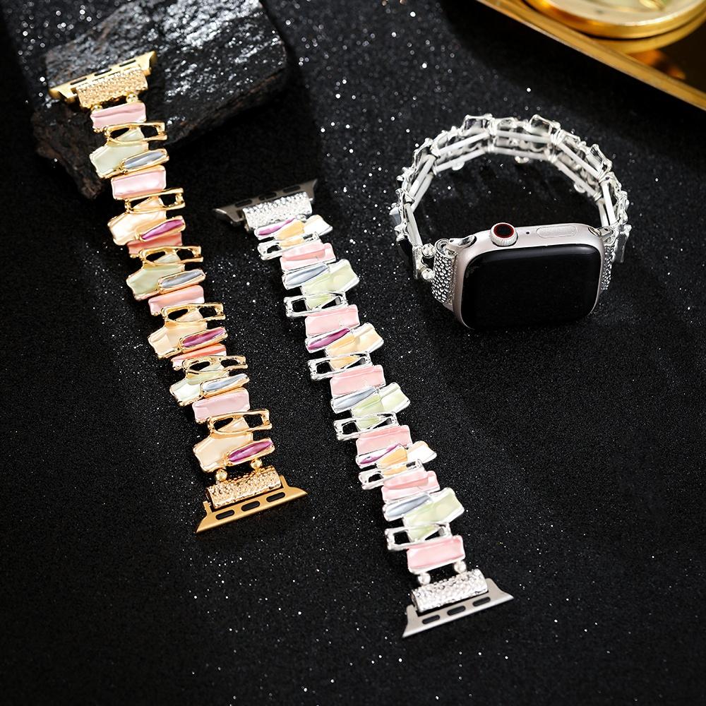 Dopamin Armband für Apple Watch 9 8 7 6 5 4 SE UItra 2 Geometrisches Damen Metall Elastisches Armband für iWatch 42mm 40 38 41 49 45 44mm