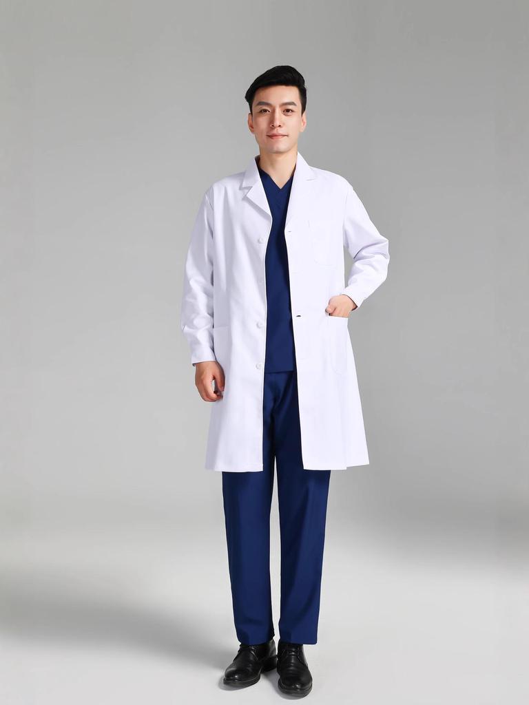 Men's Long/Short Sleeve White Lab Coat for Doctors and Dentists