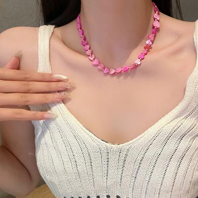 Acrylic Heart Beaded Necklace Adjustable Ornaments Bohemian Style Necklace Charm Vintage Collarbone Chain Girls Couple Gift