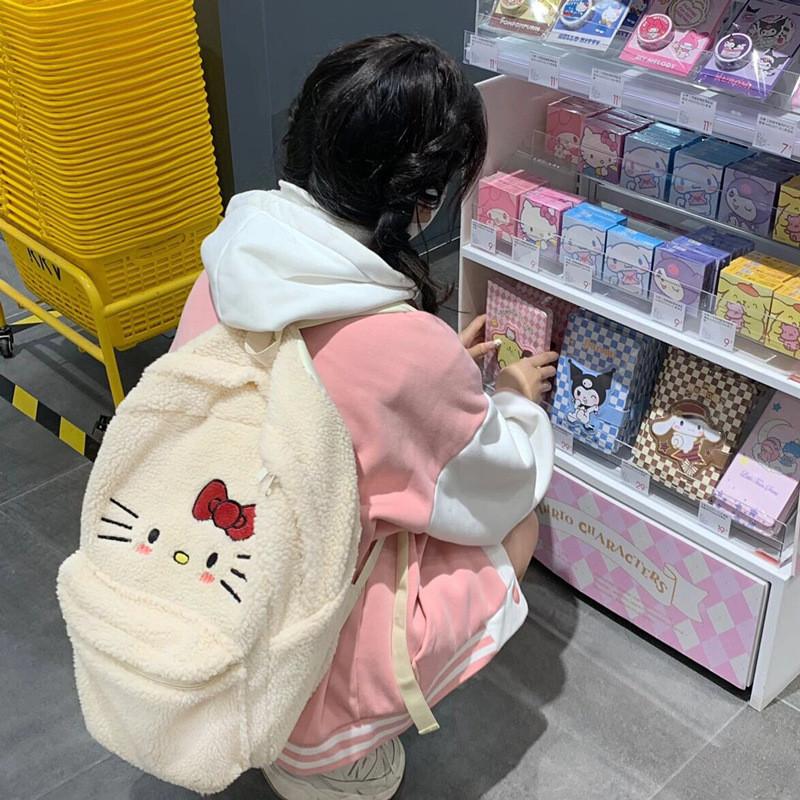 Cute Kt Plush Backpack 2023 New Style White Color Sweet Girl Student Bag
