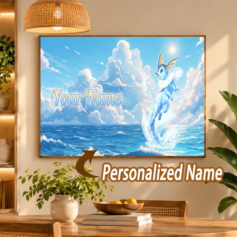 Vaporeon Custom Name Diamond Painting Personalized 5D Full Drill DIY Diamond Art Home Decor