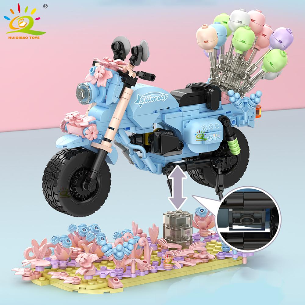 HUIQIBAO MOC Balloon Motorcycle Model Building Block Motorbike Car Brick Toy Home Desk DIY Decoration Assemble Game for Children