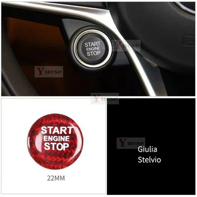 2PCS For Giulia Giulietta Stelvio Spider GT Tonale Carbon Fiber Button Decoration Stickers One-Click Start Up Engine