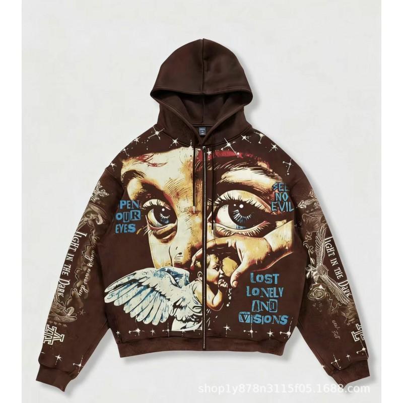 3D Printed Starry Eye Oversized Zip Hoodie Streetwear Unisex Women