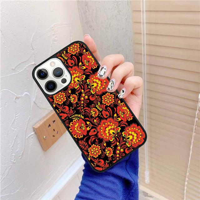 Khokhloma Russian Pattern Flower Cover For iPhone 17 Air 15 16 14 13 12 Pro Max 11 Pro Max Plus Phone Case Coque