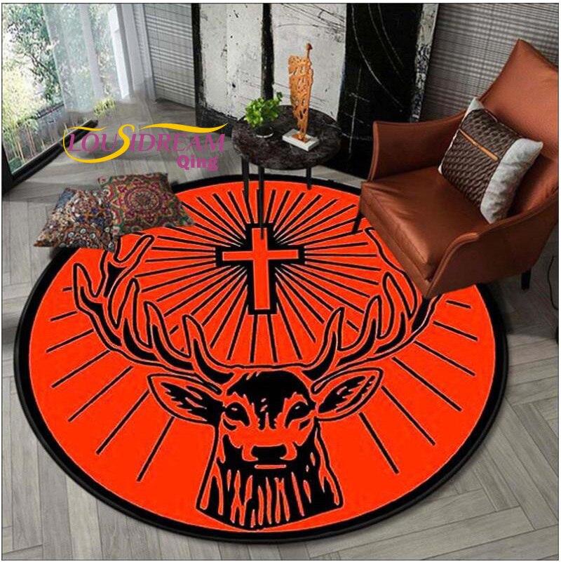 Round Area Rug Flannel Jagermeister Deer Logo for Bedroom Antiskid for Living Room Kitchen Rug for Floor