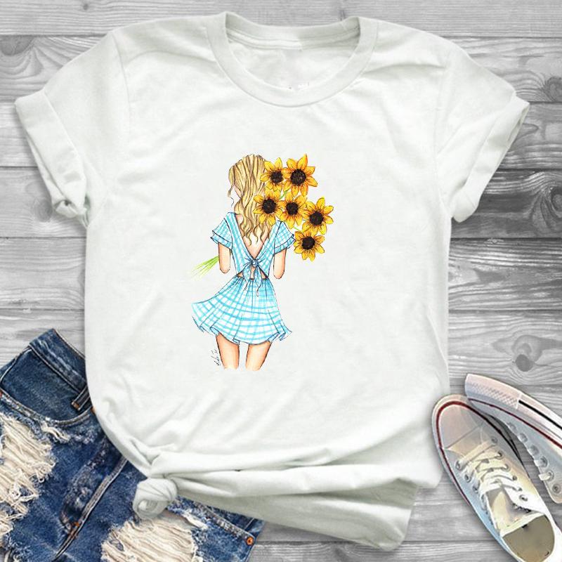 Sunflower Painting Flowers Womens Female Graphic T Shirt Women 90S Harajuku Kawaii Fashion T Shirt Streetwear