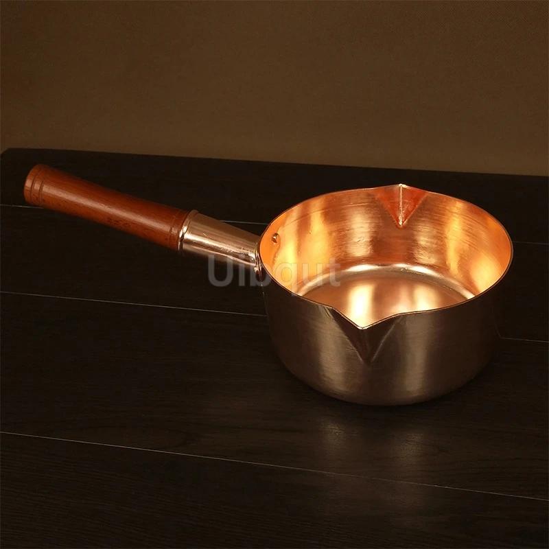 Small copper small oil pot Wooden handle snow pan Electromagnetic gas-fired Western food Copper pot Pure red copper milk pot
