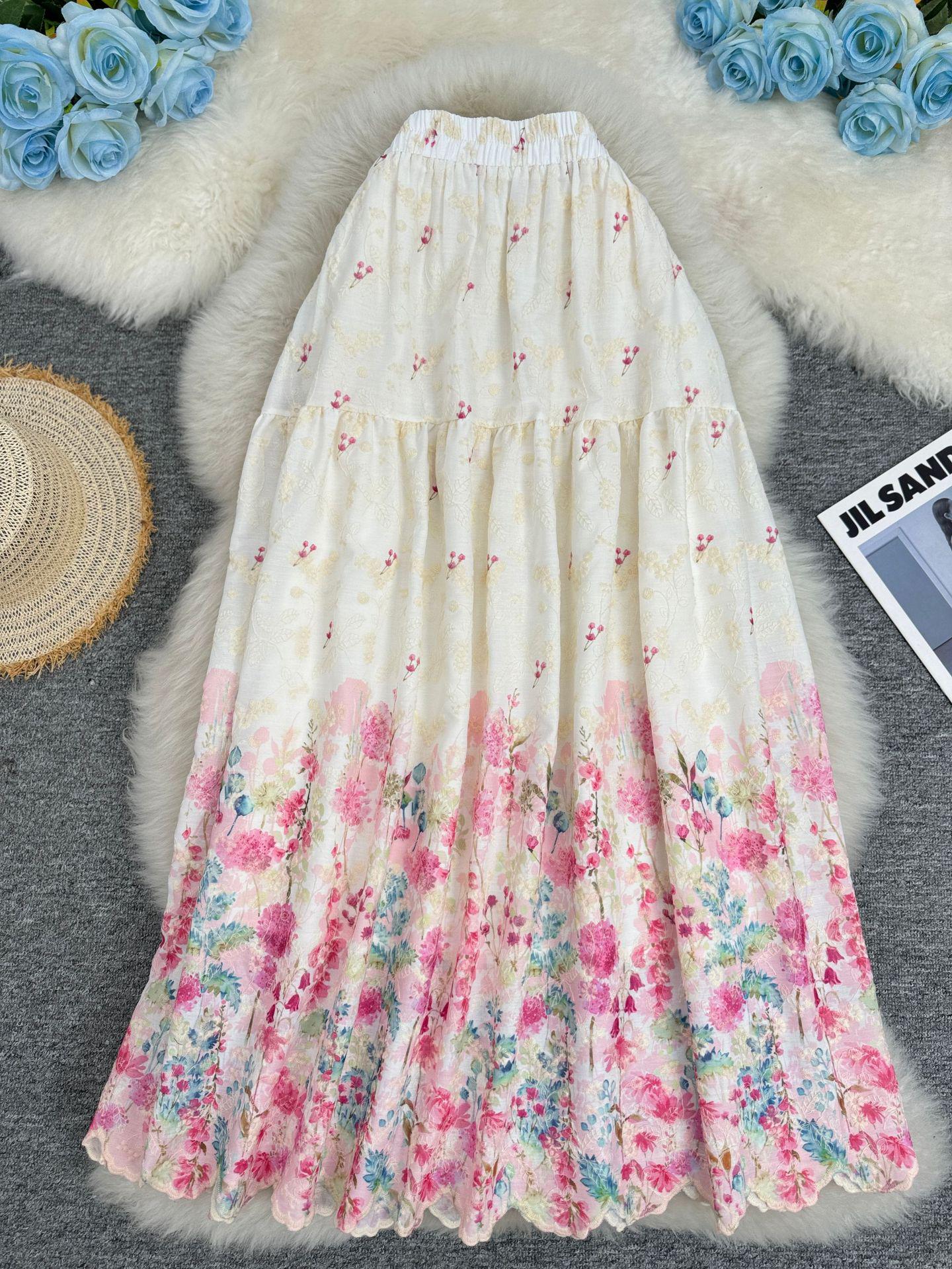 

Women s Resort Style Floral Embroidered A-line Skirt One Size рожевий