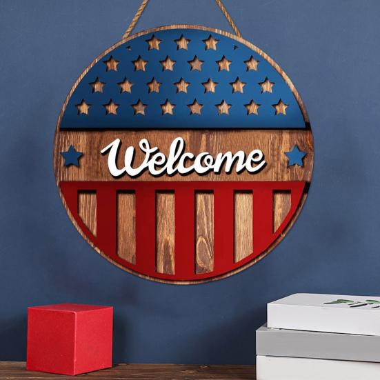 

Покажите патриотизм с нашим дверным знаком ко Дню независимости Прочный деревянный приветственный ремешок для легкого подвешивания и праздничного украшения Идеальная идея подарка