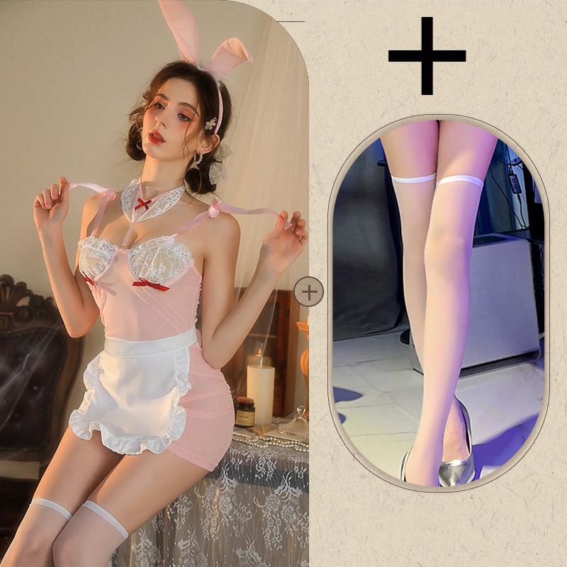Cosplay costumes Cute bunny girl steel ring see through suspender skirt sexy lingerie set uniform costume for baby Sex shop xxx