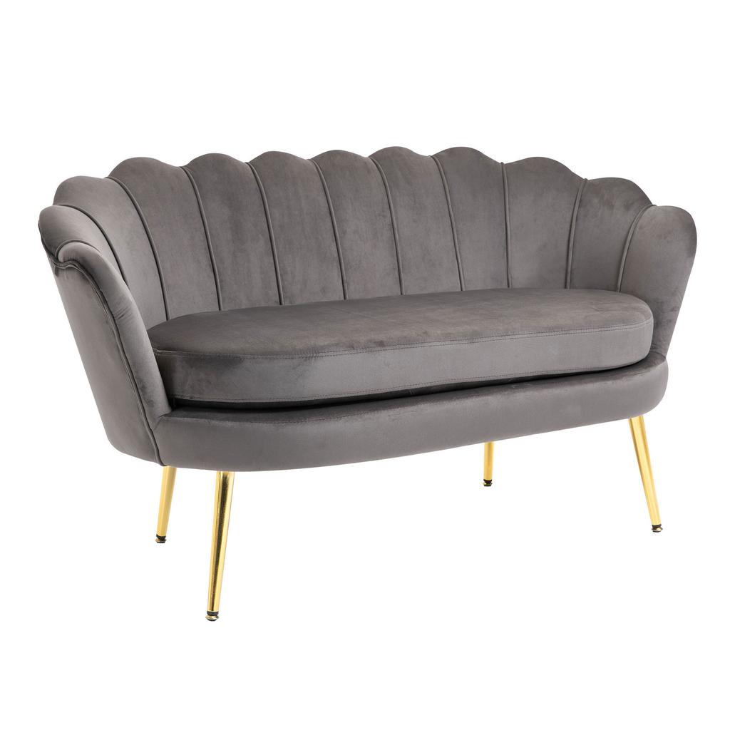 2-Seater Small Sofa In Velvet Effect Fabric with Armrests, Modern Sofa with Padded Seat for Bedroom and Living Room, 133x63x75cm, Grey