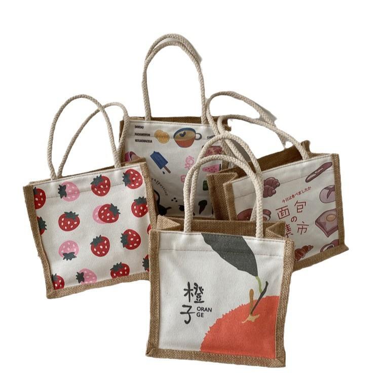 Linen Canvas Splicing Portable Shopping Bag Literary Retro Tote Bag Student Office Worker Hand Bag