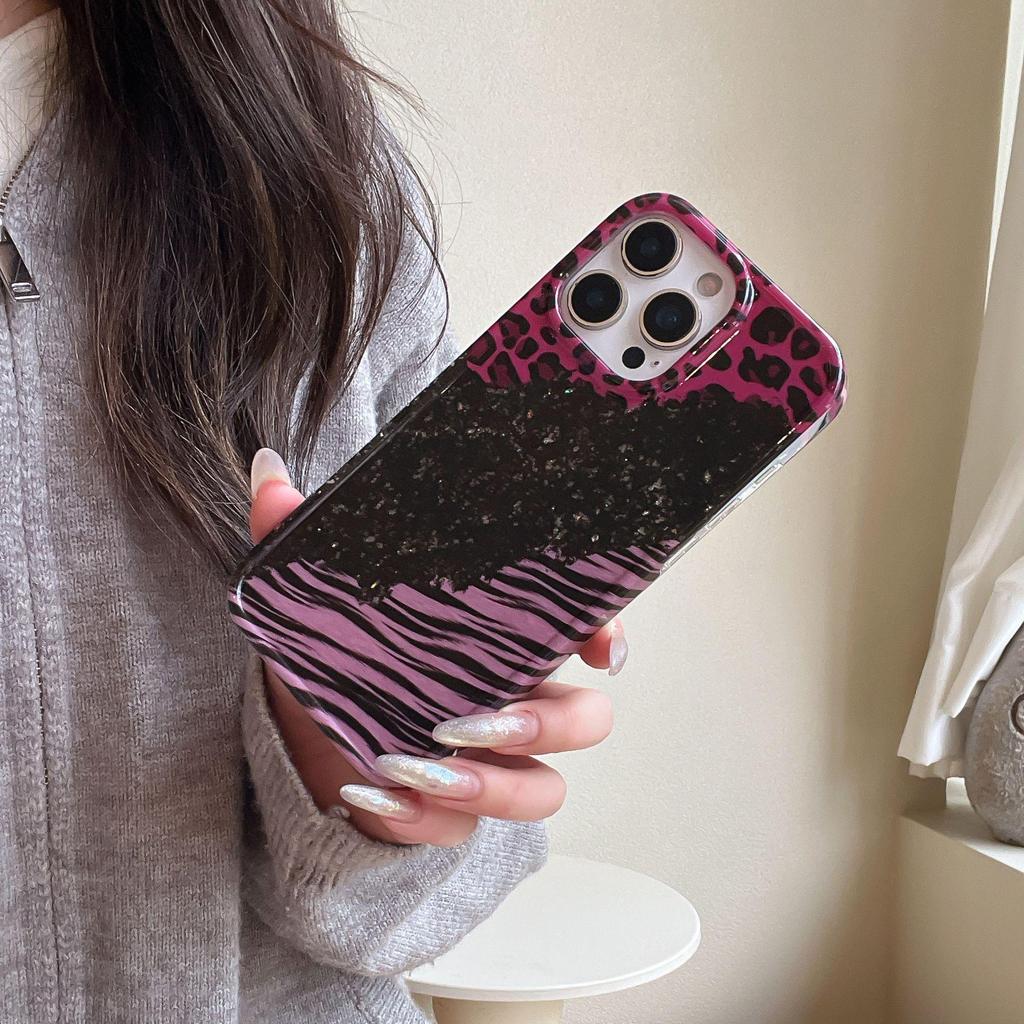 Glitter Sequin Leopard Patchwork Case for iPhone 16 Pro Max/Apple 17 - Full Coverage IMD