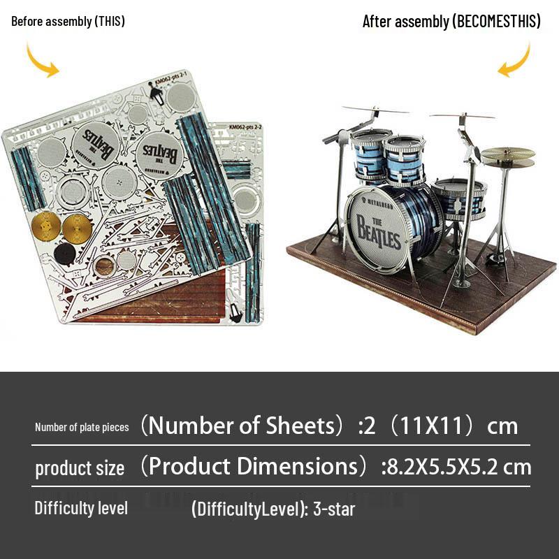 All-Metal Stainless Steel DIY 3D Drum Kit Model - Glue-Free Puzzle Toy