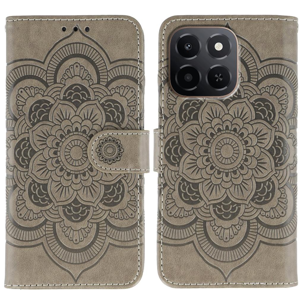 For Honor X6c 4G Case PU Leather Mandala Imprinted Design Wallet Phone Cover with Wrist Strap