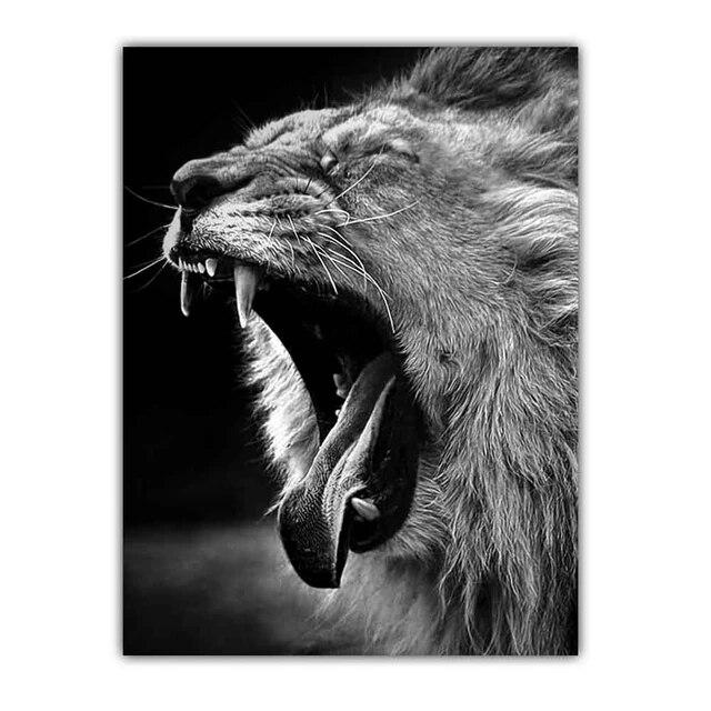 Nova pintura em tela de arte moderna nórdica animal pôster de leão preto e branco pintura de parede de escritório sala de estar decoração de casa mural sem moldura