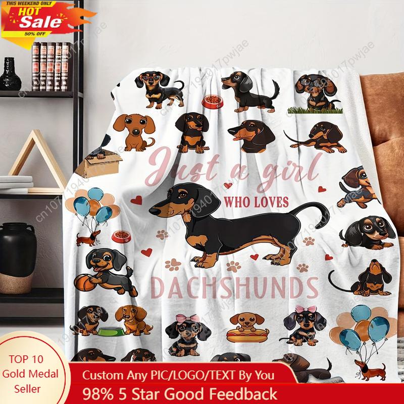 Dachshund Print Flannel Throw Blanket - Soft, Warm & with Playful "Just a Girl Who Loves Dachshunds" Custom blankets