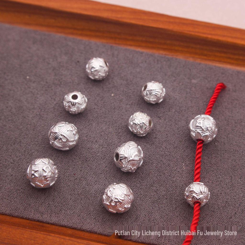 S990 Sterling Silver Six-Character Mantra Bead Bracelet Spacer for DIY Handmade Weaving Necklace Accessories.