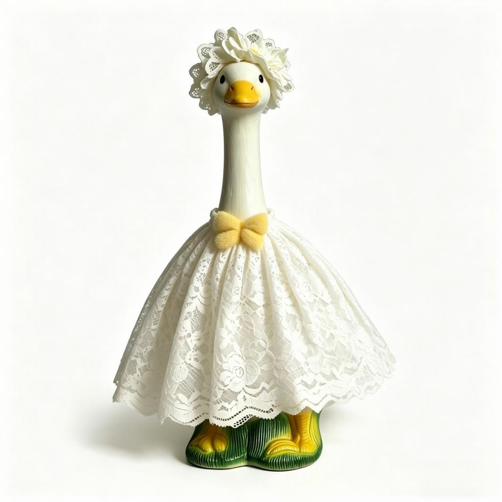 Elegant Lace Bridal Gown and Headpiece Set for 23 Porch Goose - Perfect Wedding Attire for Your Feathered Friend