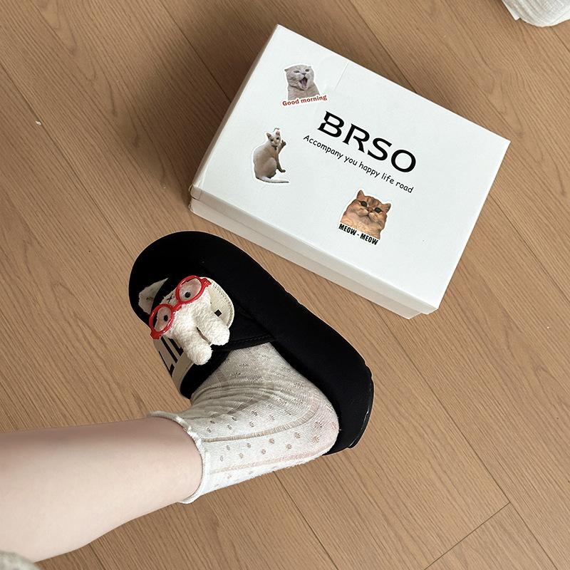 Fashion Thick-soled Velcro One-word Slippers Summer Cartoon Cute Casual Outer Wear Simple Girls Flat-bottomed Cool Slippers
