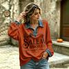 Women's Casual Stylish Long Sleeve Top with Denim Print for Everyday Wear