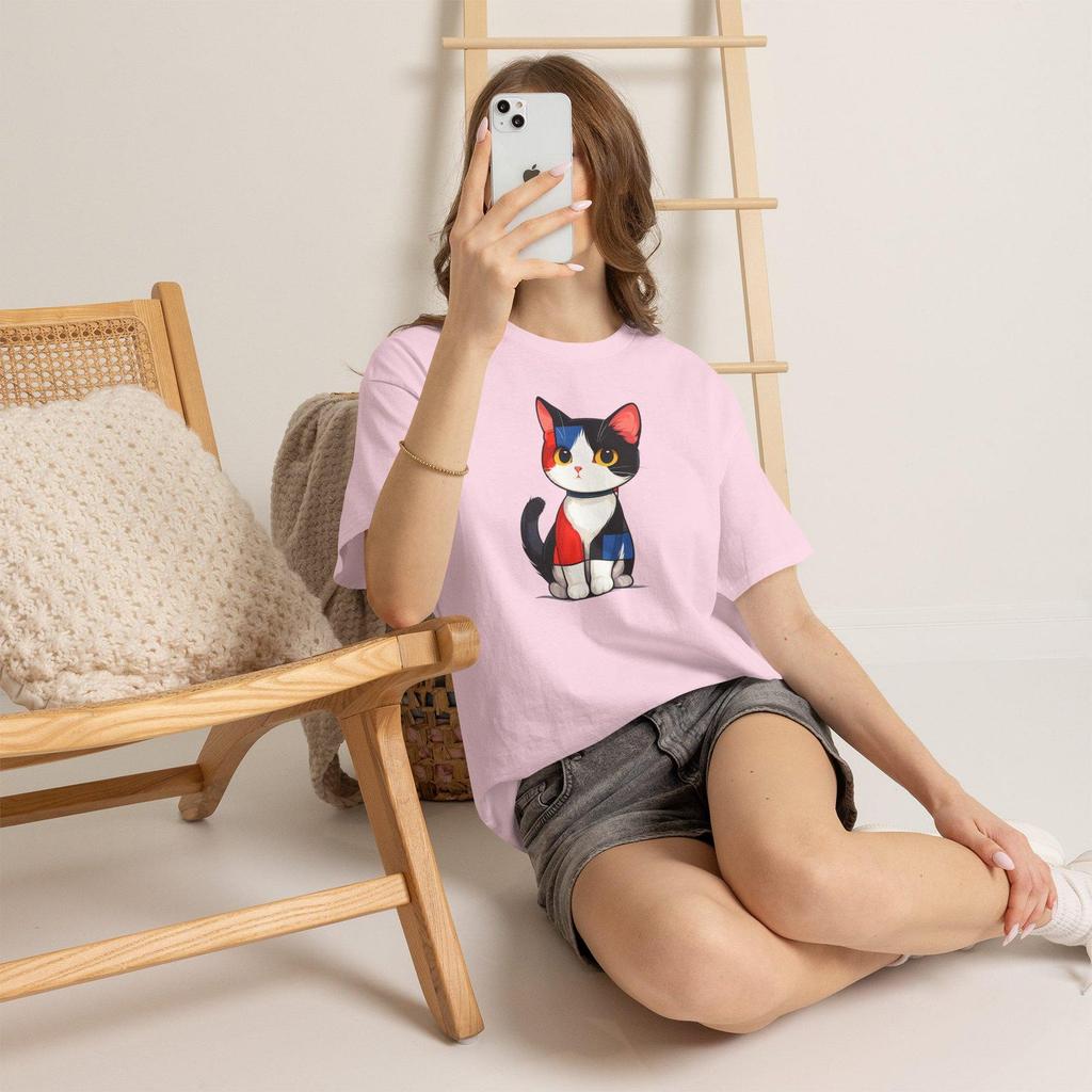 Calico Patchwork Cat T-Shirt | Cute Cat Illustration, Colorblock Kitty