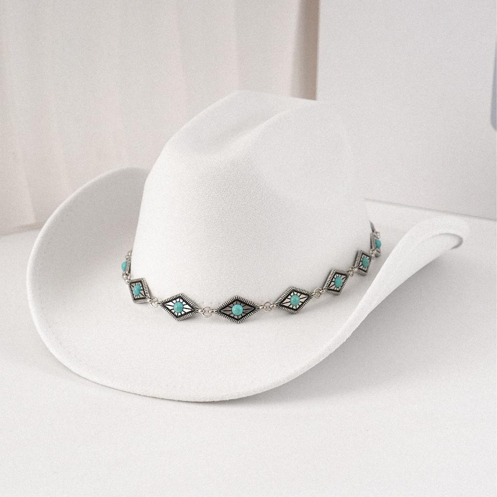 Premium Versatile Turquoise Chain Hat Fashion Casual Retro Top Hat Hat Cowboy Hat