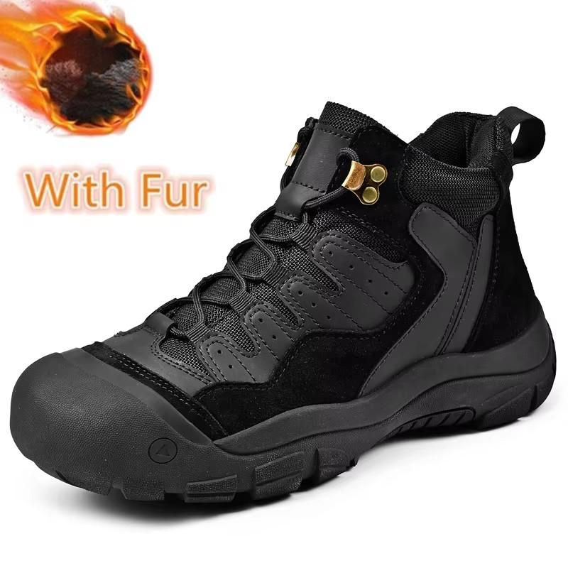 New High Top Ankle Boots High Quality Mens Genuine Leather Shoes Outdoor Sneakers Walking Boots Warm Snow Casual Hiking Shoes
