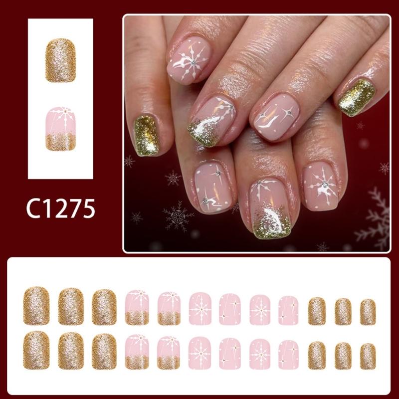 Reusable French Tip False With Sparkling Snowflakes No Required Holiday Manicure ABS Art For Women And Ideas