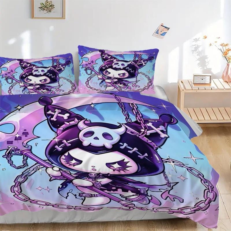 

3pcs Cute Death Kuromi Quilt Cover Set - Soft & Comfortable Polyester Fabric, All-Season Breathable Comforter Set For 1 Quilt Cover & 2 Pillowcas 135x200cm