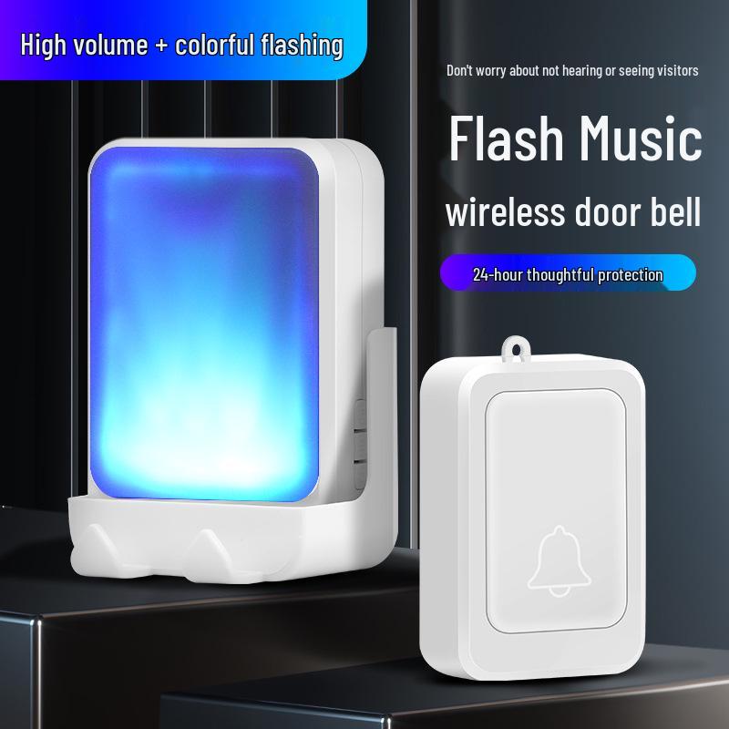 Wireless Battery-Powered Doorbell with Strong Flash, Service Call Button for Hearing Impaired and Elderly, Optional Mute Function.