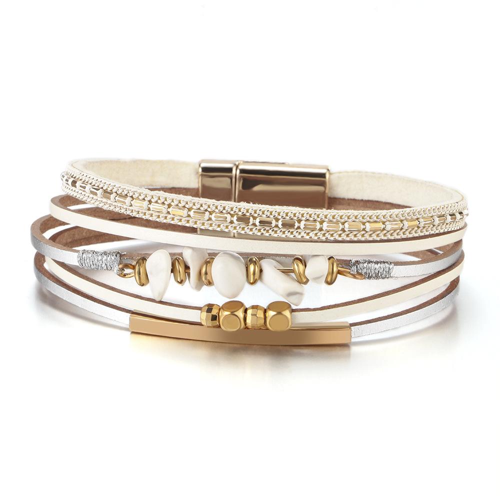 

Браслет из натуральных камней в богемском стиле 2023 года с медной трубкой и магнитной застежкой белый