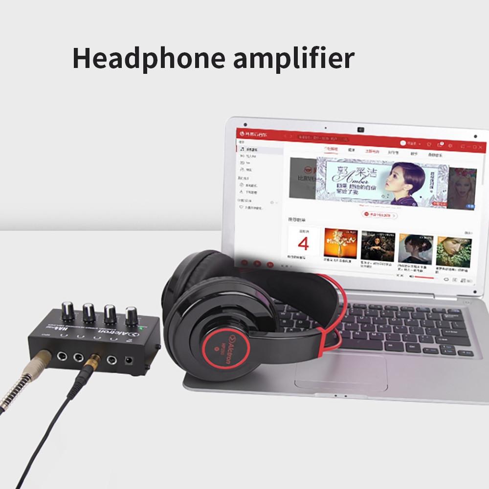 HA400 Mini Amplifier Headphone Amplifier 4 Channels Ultra-Compact Stereo Audio Amplifier Earphone Amplifier With Power Adapter