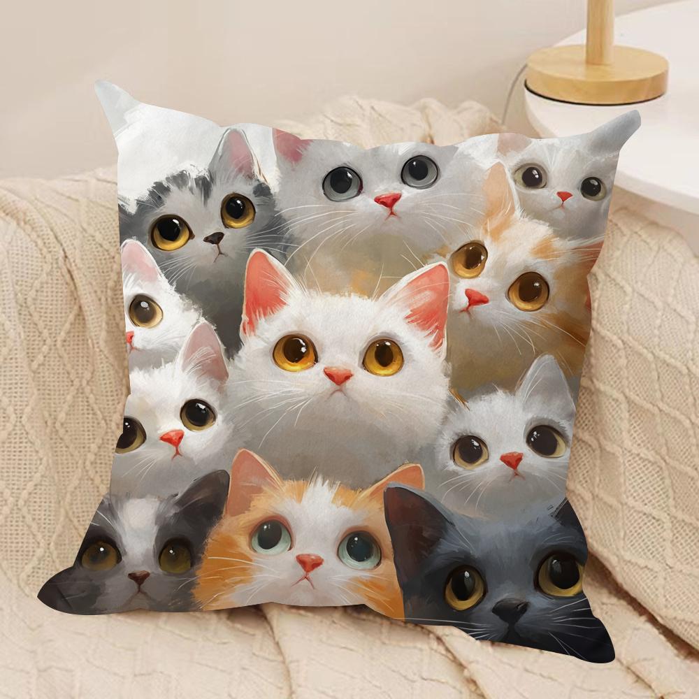 Overlapping cats Cushion Cover Pillowcase Ultra Soft Skin Friendly Fabric Cloud Like Comfort Concealed Zipper