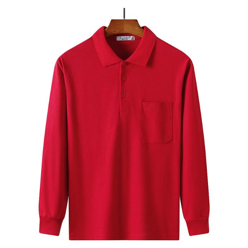 

Утолщенная хлопковая футболка с длинным рукавом для пожилых мужчин среднего возраста, с отложным воротником, свободная, папина, осенне-зимний топ, рубашка поло L красный