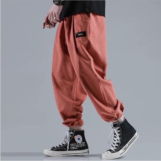 Comfortable  Men's Pants Thin Polyester Joggers Long Trousers Ankle-Length Elastic Waist Baggy Straight Casual Harem Pants